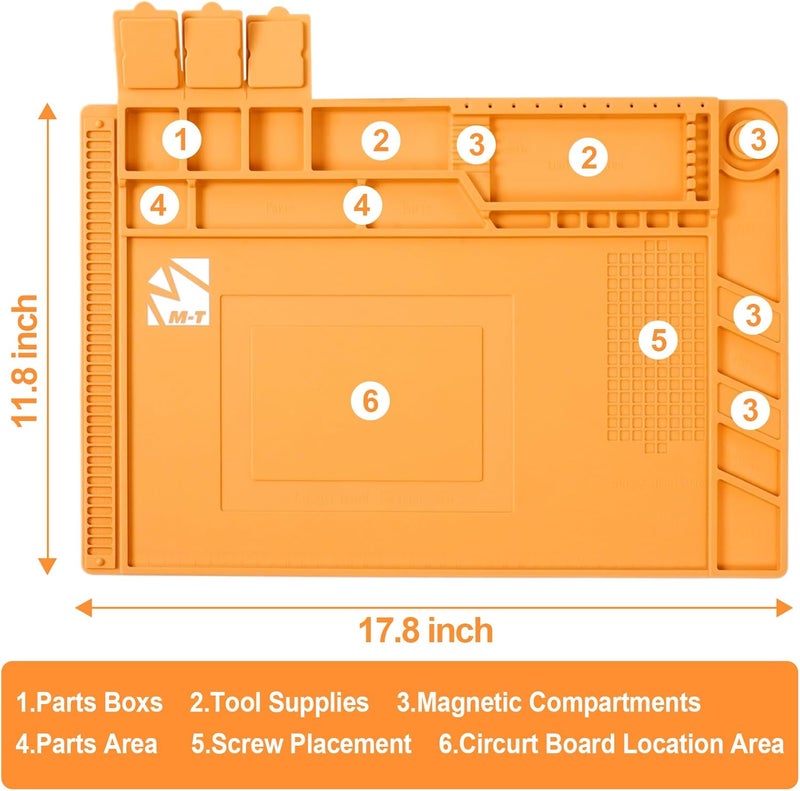 MT Premium Heat Resistant 932°F Silicone Soldering Mat, 17.7 "x 11.8" Anti Static Magnetic Electronic Repair Work Mat for Soldering, Computer Cellphone, BGA Soldering Gun Iron Workbench Protection - Image 5